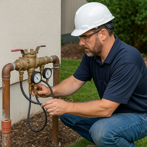 plumber performing backflow testing
